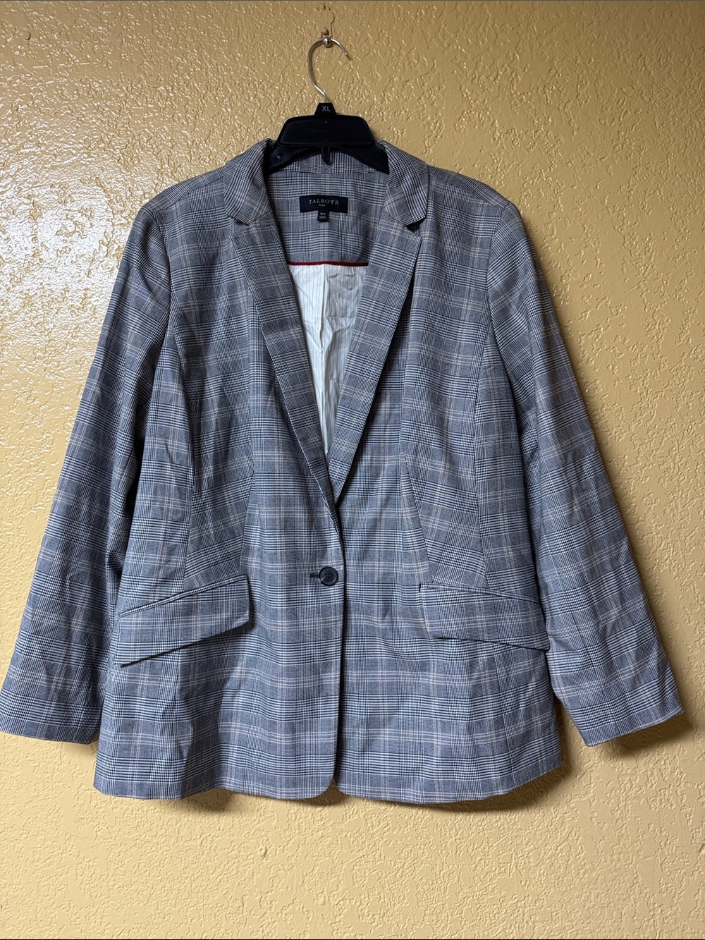 Talbots Gray Plaid Single-Button Blazer